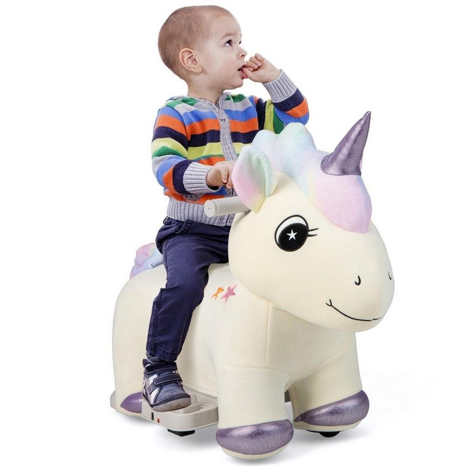 Northio  Porteur électrique en forme d'animal, voiture en peluche, voiture jouet pour enfants à partir de 3 ans, beige 