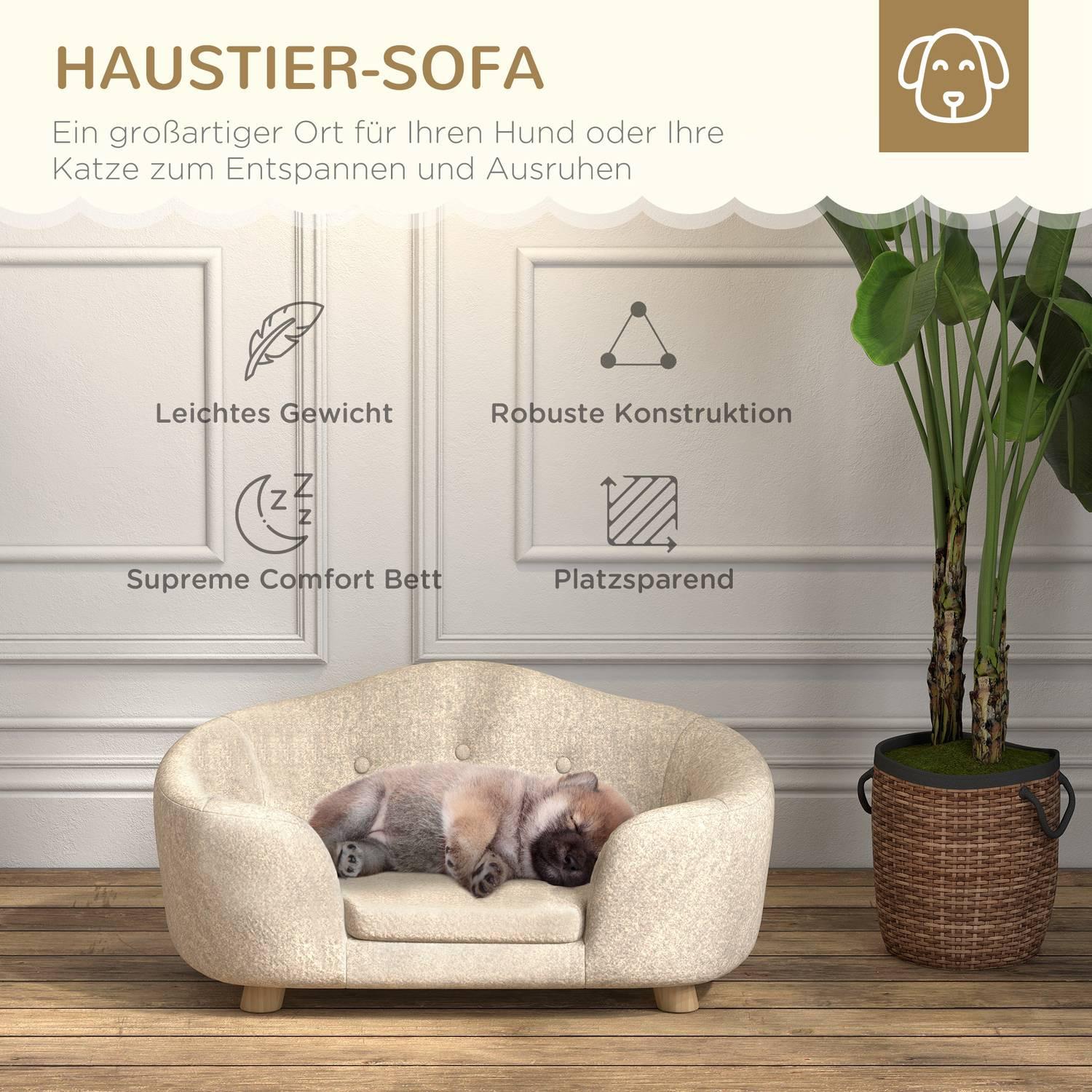 Northio hundesofa Rückentasche Plüschbezug mit Kissen, Katzen bett, Geeignet für kleine Hund, Kiefer, 70 x 47 x 30 cm, Cremeweiß  