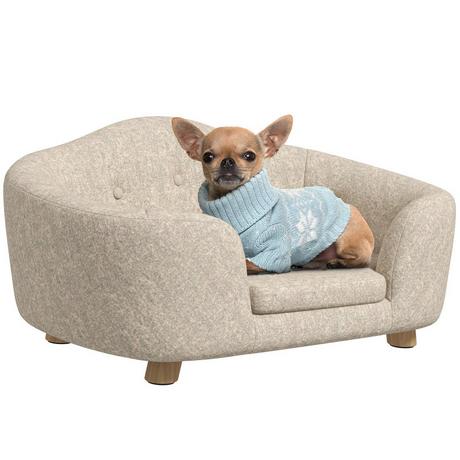 Northio hundesofa Rückentasche Plüschbezug mit Kissen, Katzen bett, Geeignet für kleine Hund, Kiefer, 70 x 47 x 30 cm, Cremeweiß  