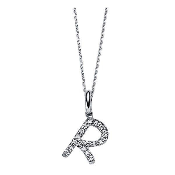 Collier 750/18k Weissgold Buchstabe R Diamant 0.07ct. 42 Cm Unisex Silber 42cm