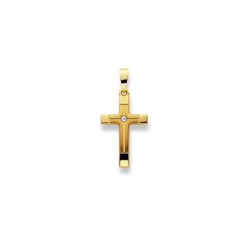 Pendentif croix en or jaune 750 zircone, 27x13mm