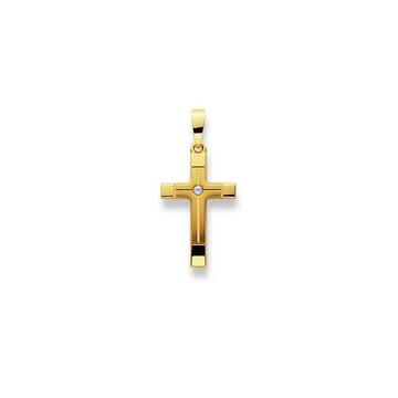 Anhänger Kreuz Gelbgold 750 Zirkonia, 27x13mm
