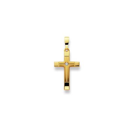 MUAU Schmuck  Anhänger Kreuz Gelbgold 750 Zirkonia, 27x13mm 