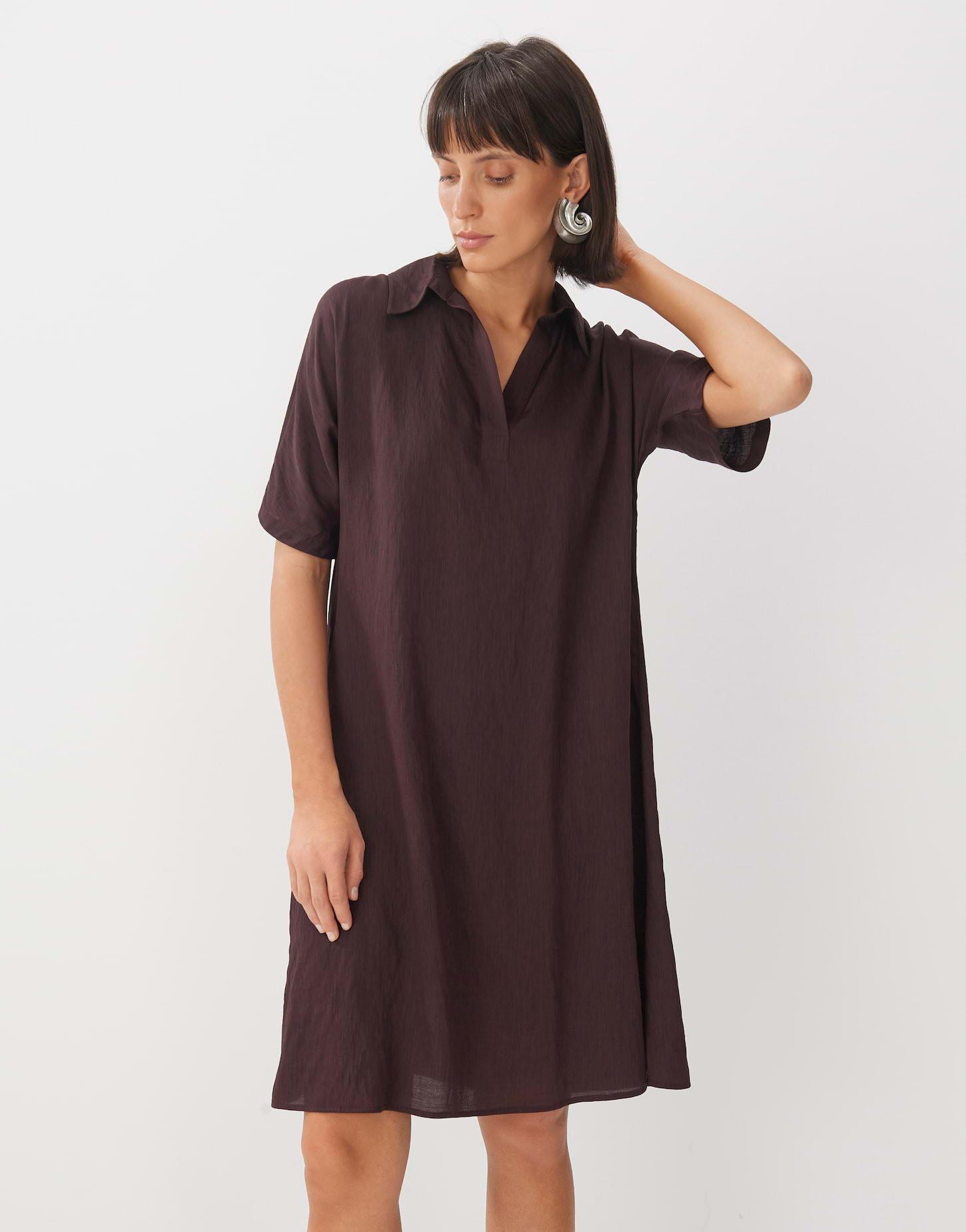 Image of Blusenkleid Qerike Detail A-linie Damen Pflaume 36