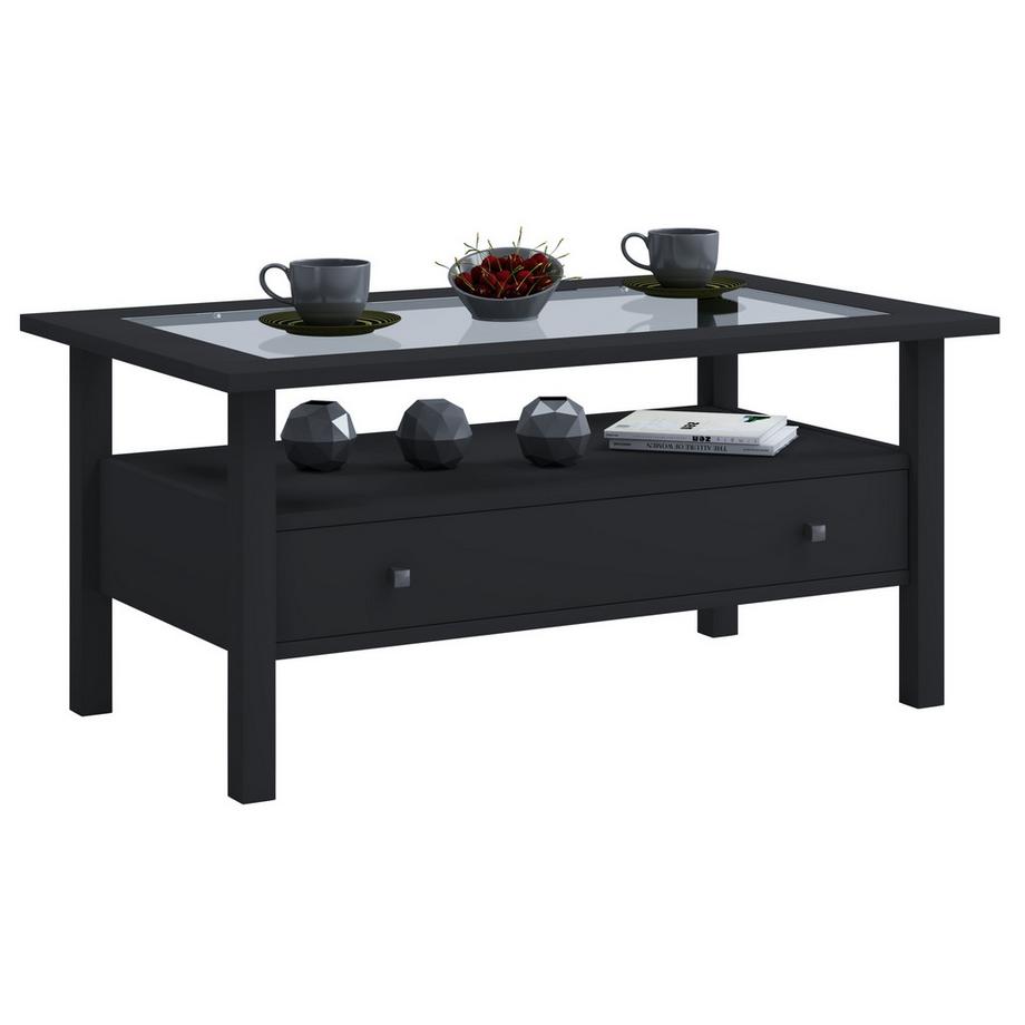 VCM Holz Beistelltisch mit ESG-Sicherheitsglas | Couchtisch schlicht | Maße ca. H. 42 x B. 90 x T. 54 cm | Wohnzimmertisch mit Schublade | Sofatisch -  