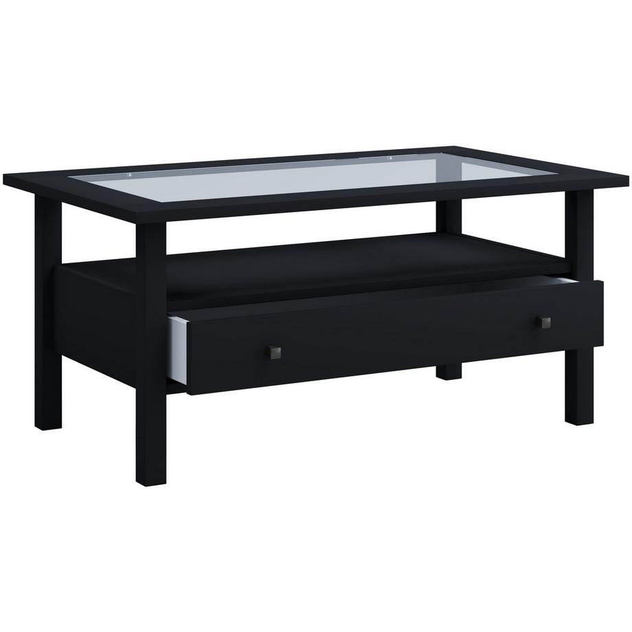 VCM Holz Beistelltisch mit ESG-Sicherheitsglas | Couchtisch schlicht | Maße ca. H. 42 x B. 90 x T. 54 cm | Wohnzimmertisch mit Schublade | Sofatisch -  