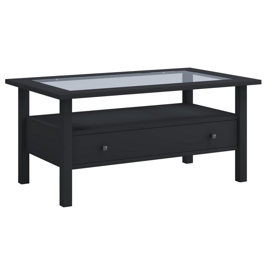 VCM Holz Beistelltisch mit ESG-Sicherheitsglas | Couchtisch schlicht | Maße ca. H. 42 x B. 90 x T. 54 cm | Wohnzimmertisch mit Schublade | Sofatisch -  