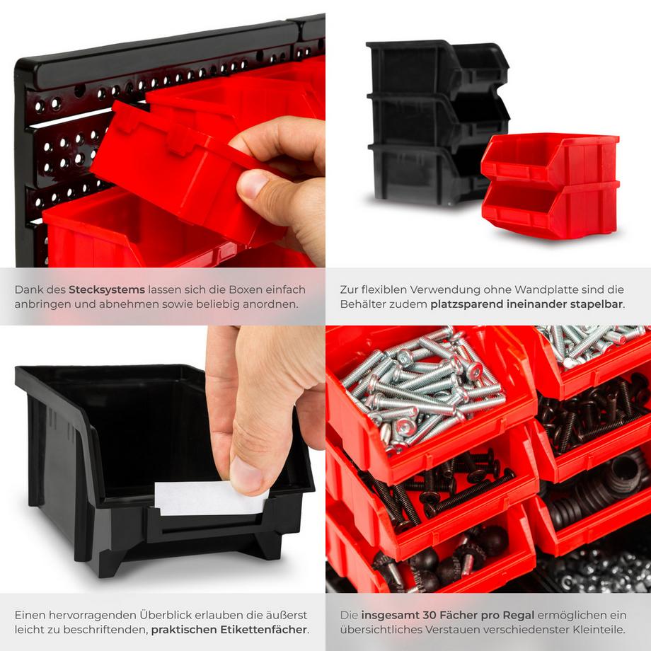 Tectake Lot de 2 étagères murales avec boîtes empilables  2 étagères murales et 60 bacs inclus  