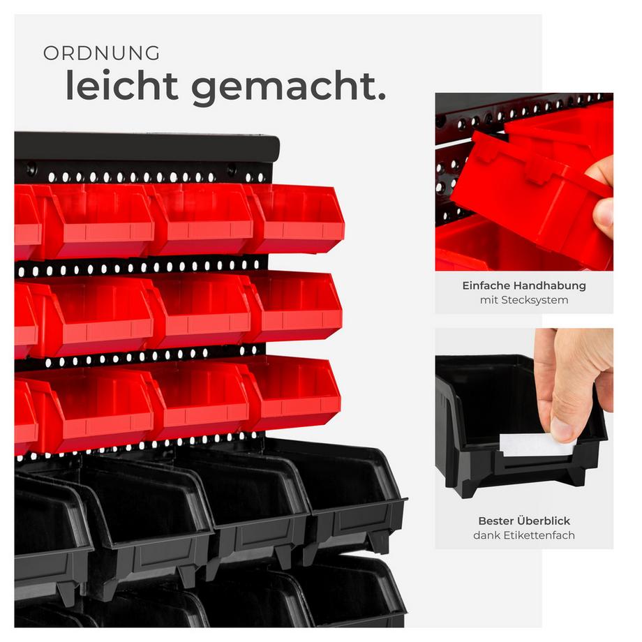 Tectake Lot de 2 étagères murales avec boîtes empilables  2 étagères murales et 60 bacs inclus  