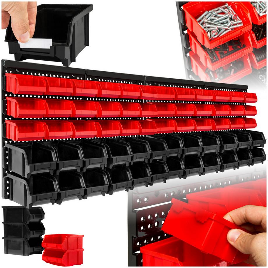 Tectake Lot de 2 étagères murales avec boîtes empilables  2 étagères murales et 60 bacs inclus  