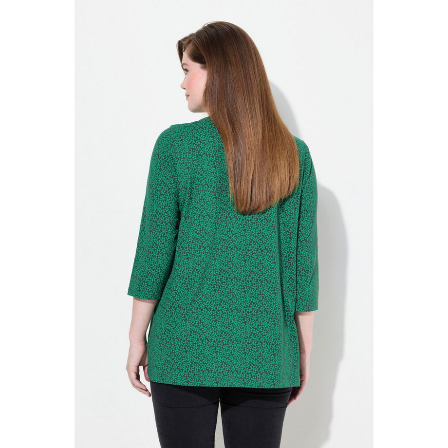 Ulla Popken Blüten A-Linie V-Ausschnitt 3/4-Arm Shirt  