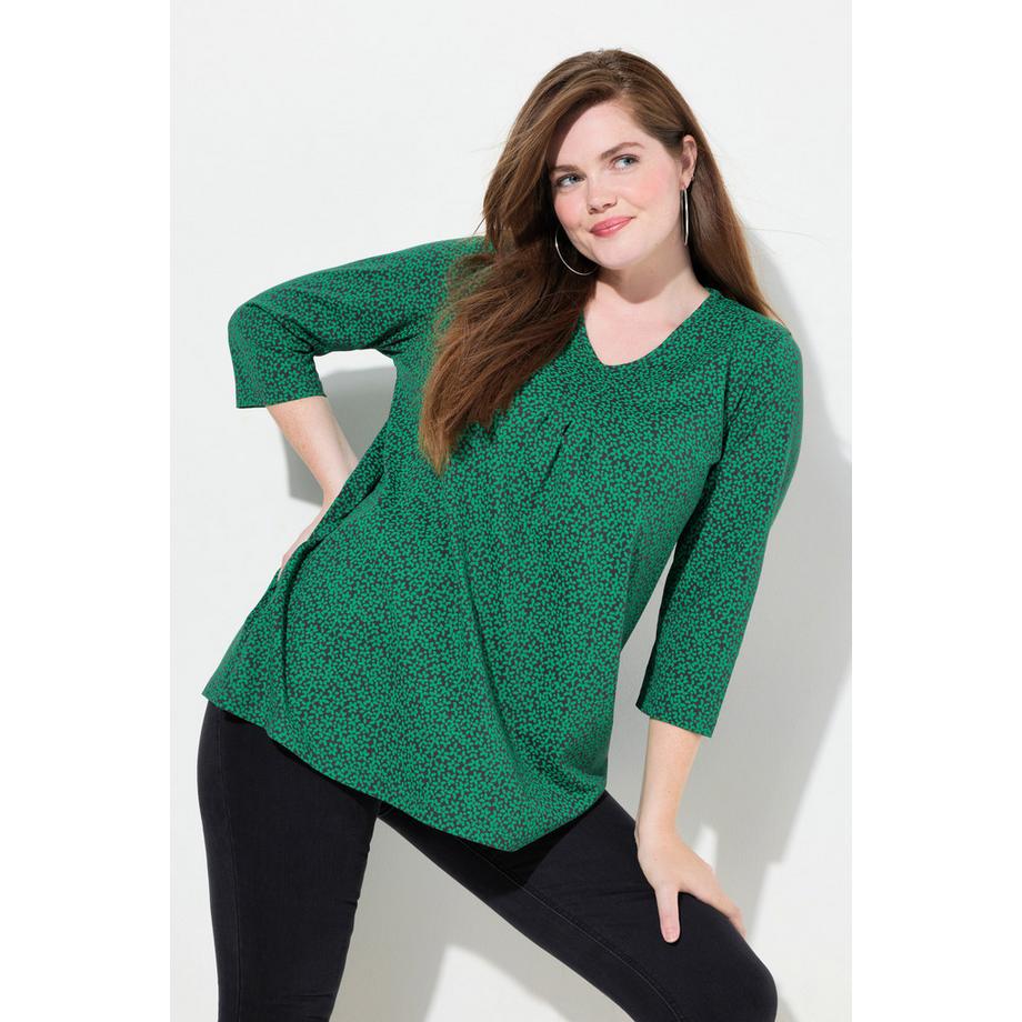 Ulla Popken Blüten A-Linie V-Ausschnitt 3/4-Arm Shirt  