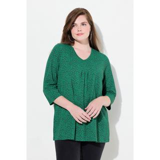 Ulla Popken  Shirt, Blüten, A-Linie, V-Ausschnitt, 3/4-Arm 