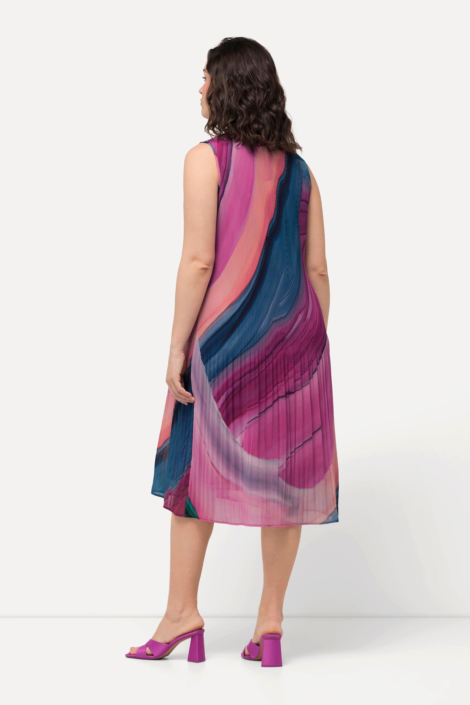 Ulla Popken Abito Mini Plissettato Sfumato Linea A Scollo Rotondo Senza Maniche  