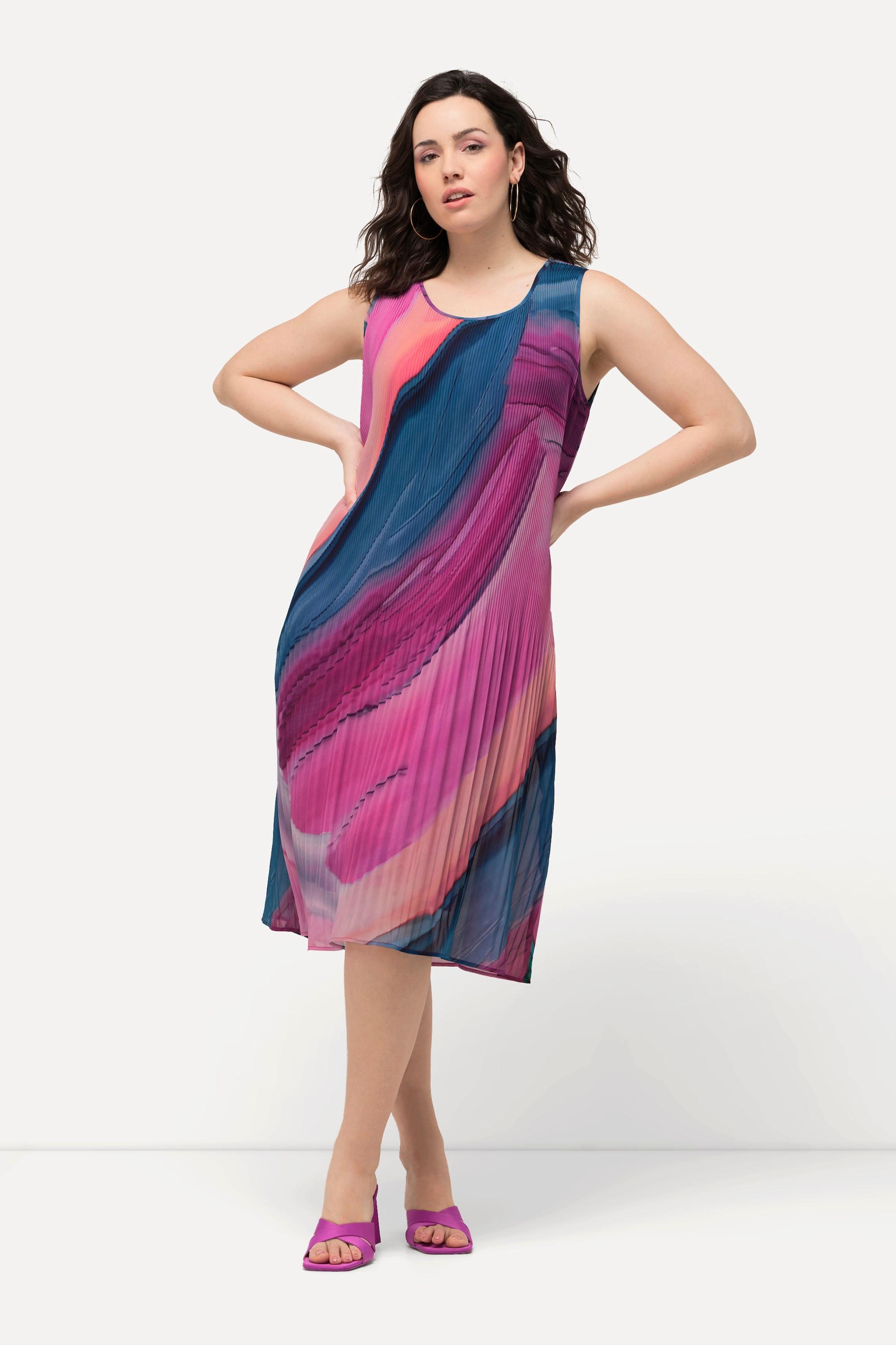 Ulla Popken Abito Mini Plissettato Sfumato Linea A Scollo Rotondo Senza Maniche  