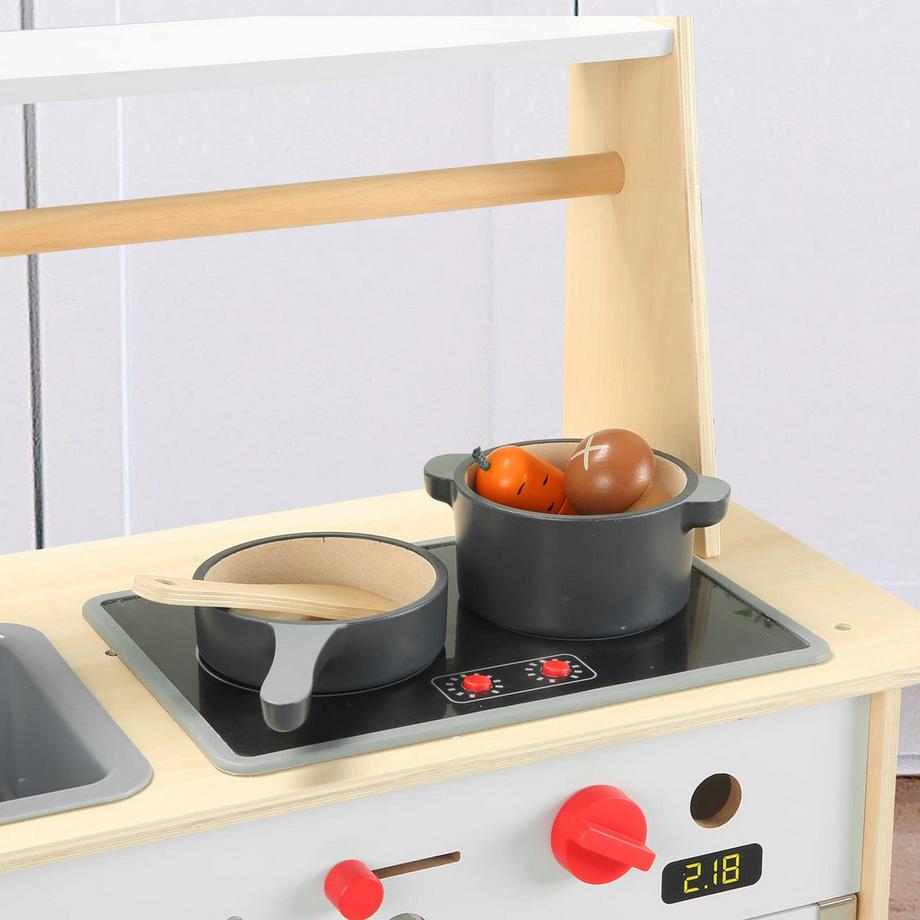 Activity-board  Jeu de cuisine en bois pour enfants, 12 pièces, batterie de cuisine, casseroles et accessoires de cuisine pour le jeu 
