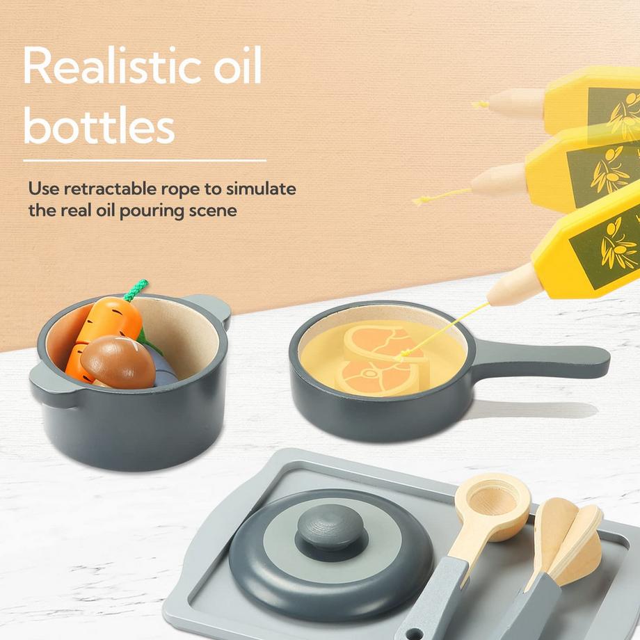 Activity-board  Jeu de cuisine en bois pour enfants, 12 pièces, batterie de cuisine, casseroles et accessoires de cuisine pour le jeu 