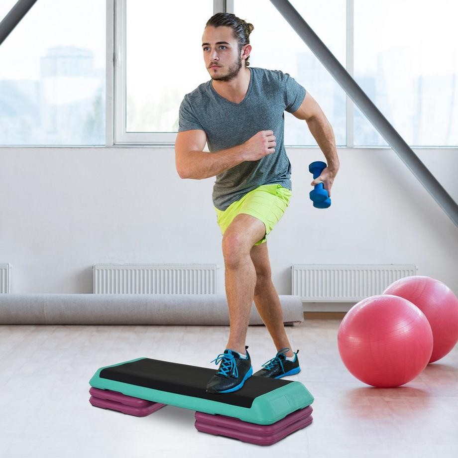 Northio  Pedana Per Aerobica Fitness Cyclette Stepper Altezza Regolabile 10 Cm/15 Cm/20 Cm Pvc Pp Nero+Verde+Viola 110 X 40 X 20 Cm 