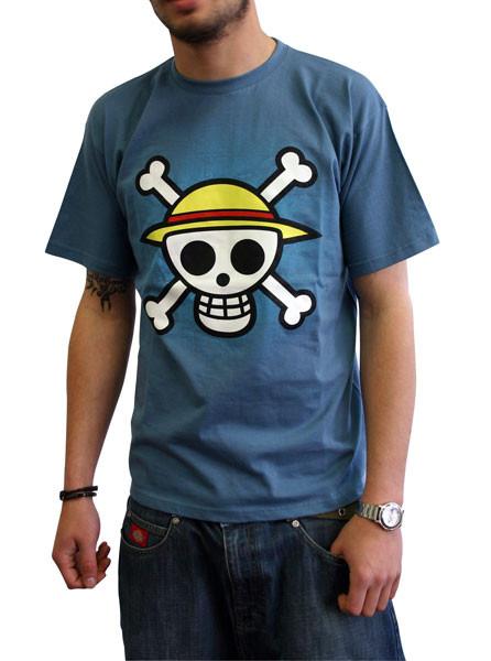 Image of T-shirt - One Piece - Skull With Map Herren Blau L