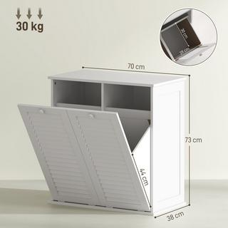 Northio Armoire à linge, armoire de salle de bain avec 2 paniers à linge, armoire de salle de bain avec poignées, portes à lattes, panier à linge, meuble de salle de bain pour salle de bain, 70 x 38 x 73 cm, blanc Aosom  