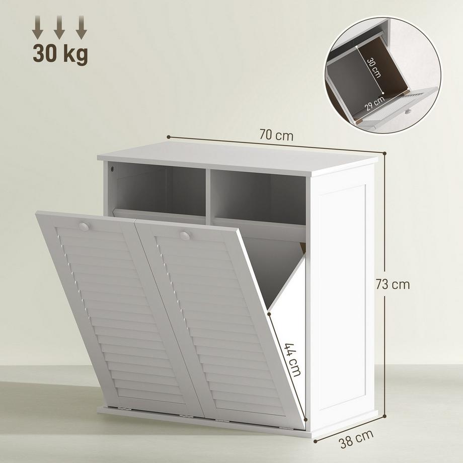 Northio Wäscheschrank, Badschrank mit 2 Wäschekörben, Badezimmerschrank mit Griffen, Lamellentüren Wäschesammler Badmöbel für Badezimmer 70 x 38 x 73 cm Weiß Aosom  