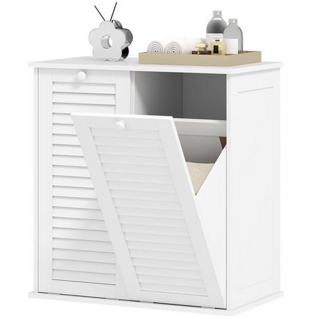 Northio Armoire à linge, armoire de salle de bain avec 2 paniers à linge, armoire de salle de bain avec poignées, portes à lattes, panier à linge, meuble de salle de bain pour salle de bain, 70 x 38 x 73 cm, blanc Aosom  