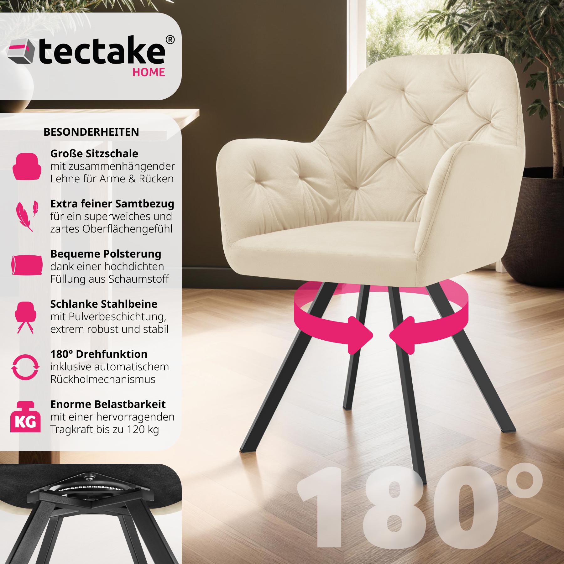 Tectake Fauteuil pivotant en velours Lucia, rembourré  