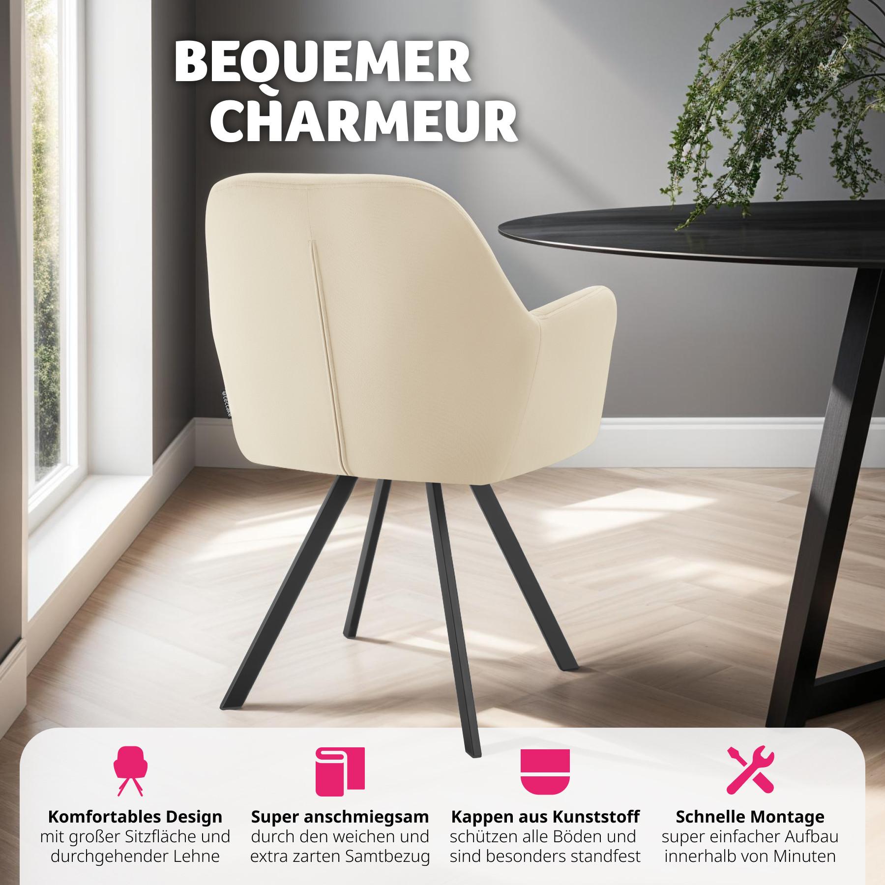 Tectake Fauteuil pivotant en velours Lucia, rembourré  