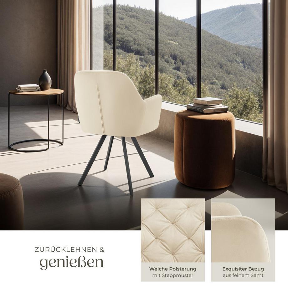 Tectake Fauteuil pivotant en velours avec accoudoirs LUCIA rembourré avec motif matelassé  