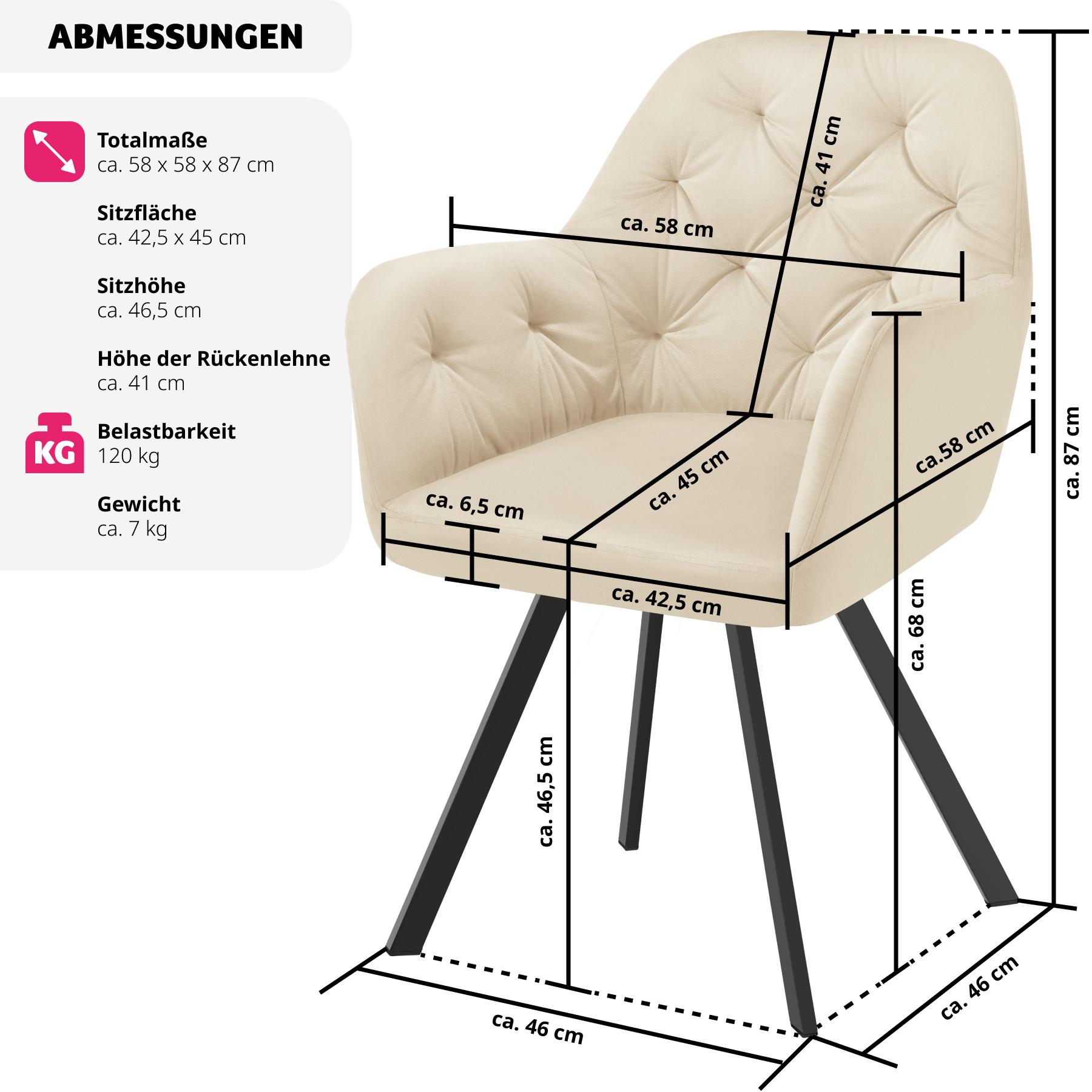 Tectake Drehbarer Samt-Armlehnstuhl Lucia, gepolstert  