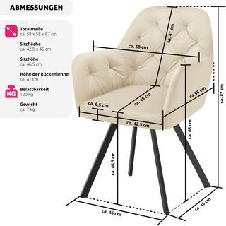 Tectake Drehbarer Samt-Armlehnstuhl Lucia, gepolstert  