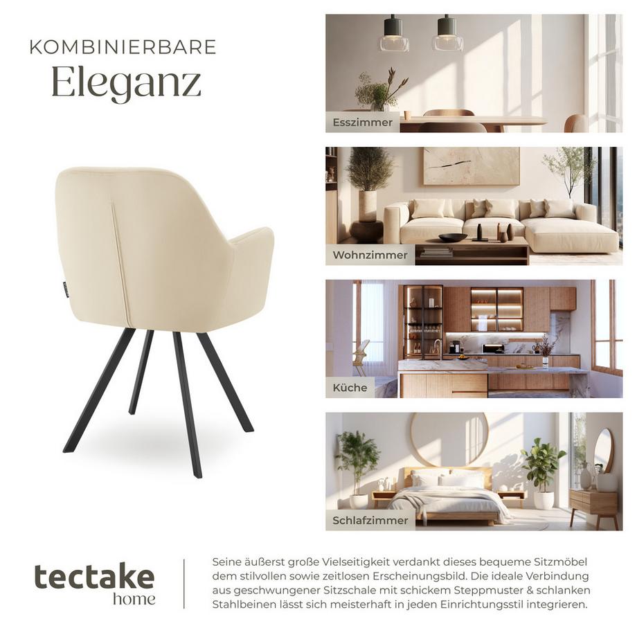 Tectake Fauteuil pivotant en velours avec accoudoirs LUCIA rembourré avec motif matelassé  