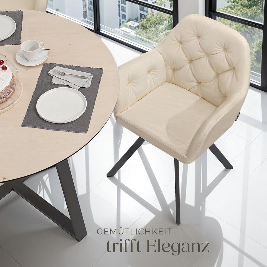 Tectake Fauteuil pivotant en velours avec accoudoirs LUCIA rembourré avec motif matelassé  