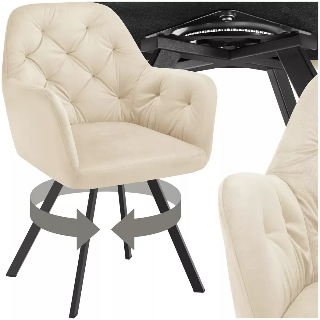 Tectake - Fauteuil pivotant 180° en velours rembourré motif matelassé crème