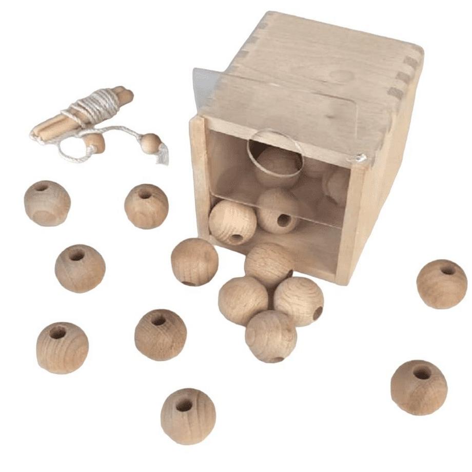 Activity-board  Spielzeug für Kleinkinder, Holzperlen zum Schnüren, Waldorf-Spielzeug, Naturperlen 