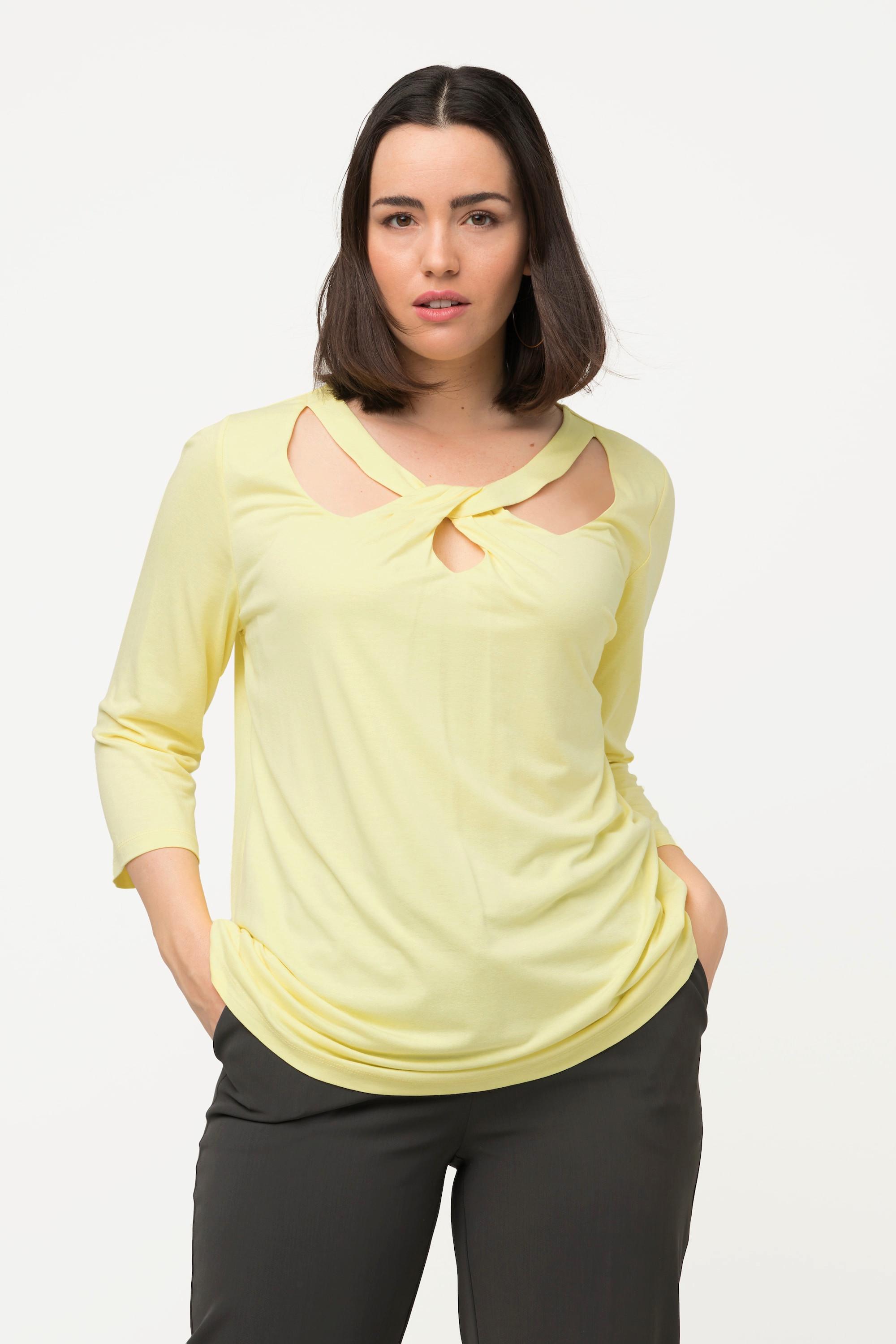 Ulla Popken  Shirt, Cut-Outs, Classic, Rundhals, 3/4-Arm 