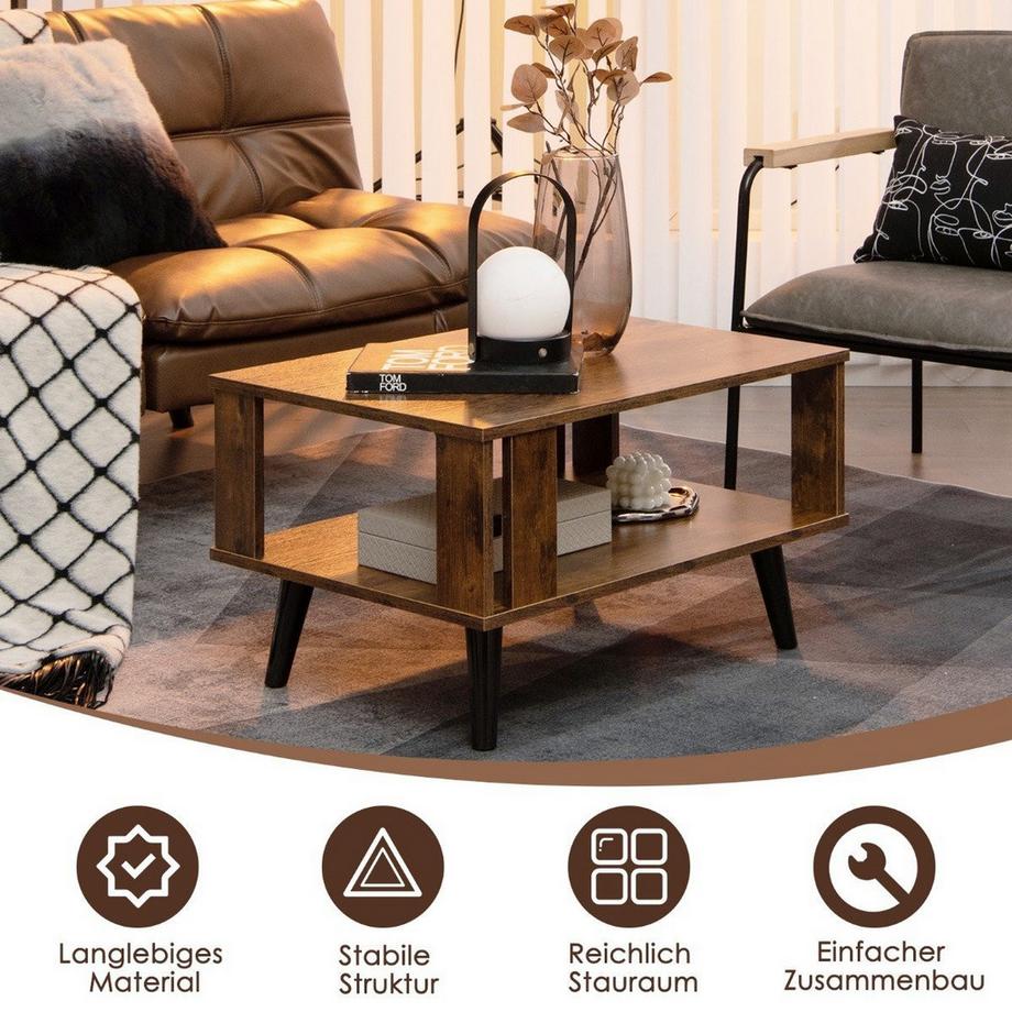 B2X Tavolino per piccoli ambienti Tavolino a 2 livelli in legno 70 x 50 x 41 cm  