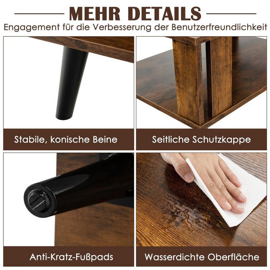 B2X Tavolino per piccoli ambienti Tavolino a 2 livelli in legno 70 x 50 x 41 cm  