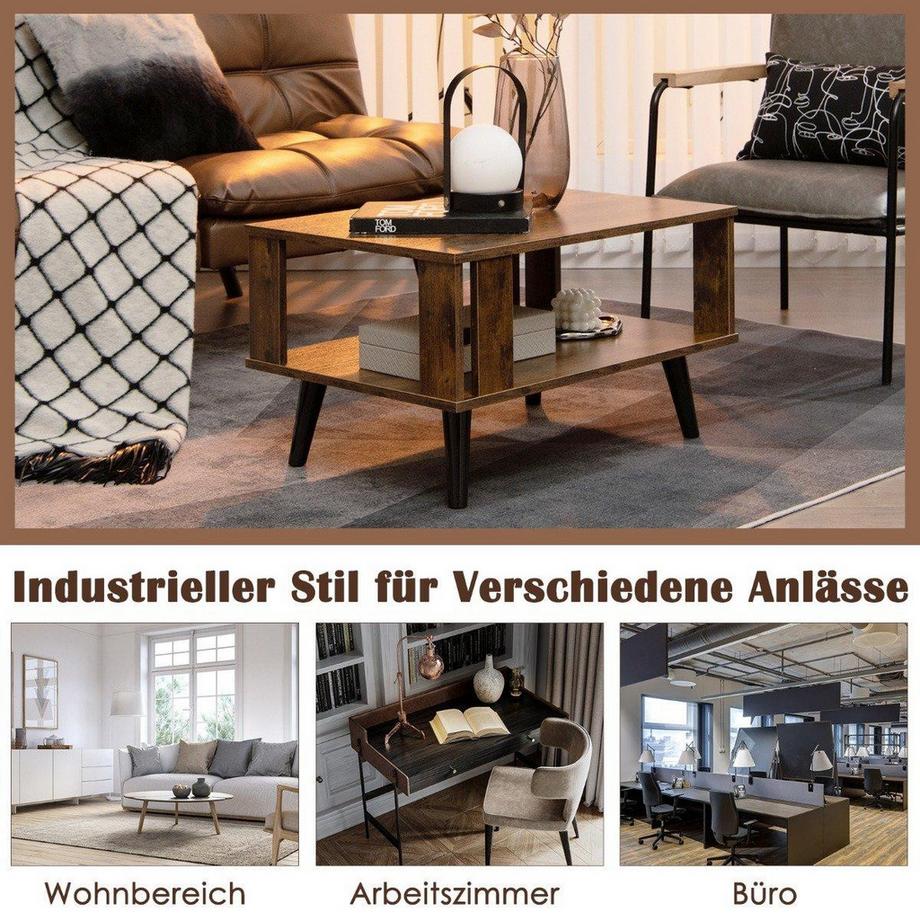 B2X Tavolino per piccoli ambienti Tavolino a 2 livelli in legno 70 x 50 x 41 cm  