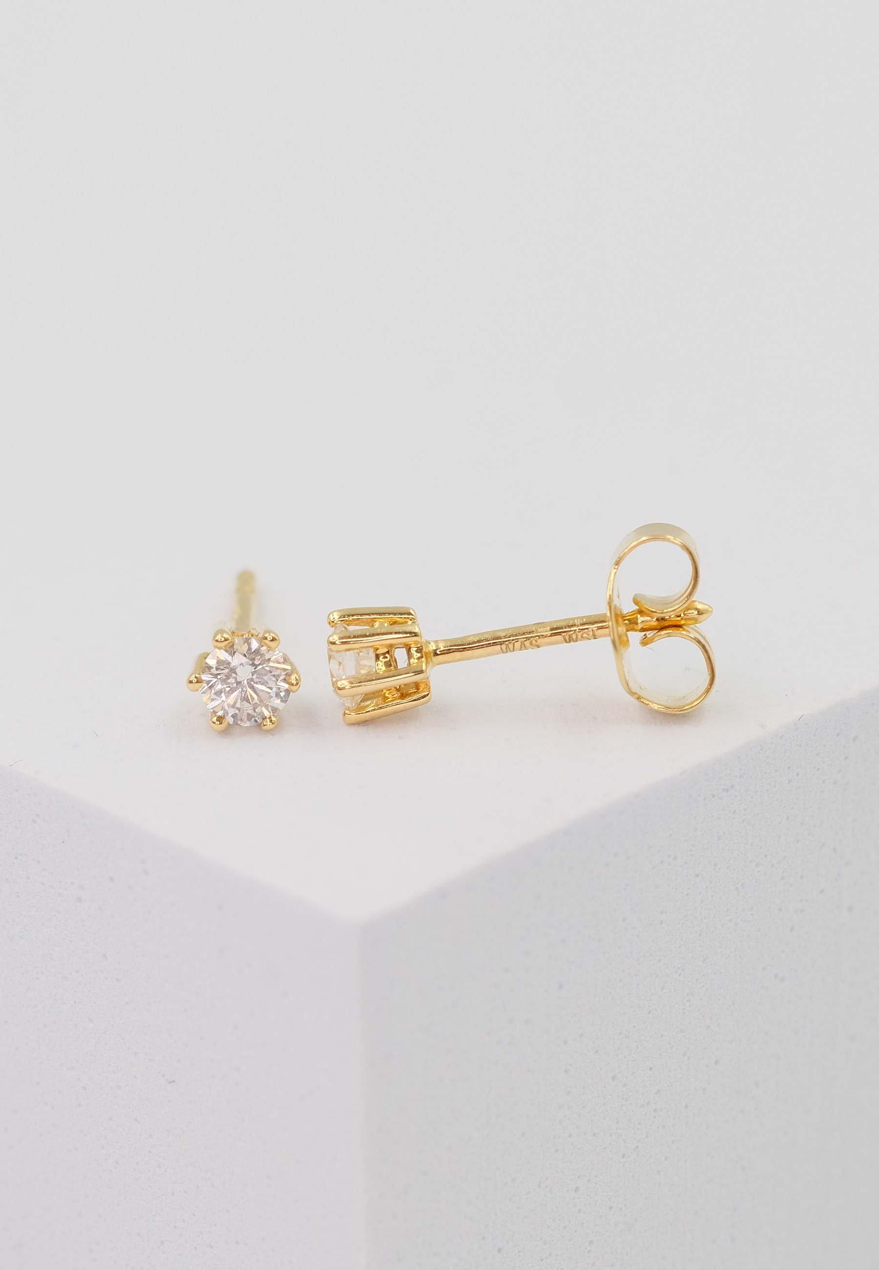 MUAU Schmuck  Clous d'oreilles solitaires 6 poignées en or jaune 750 diamants 0,25ct. 6mm 