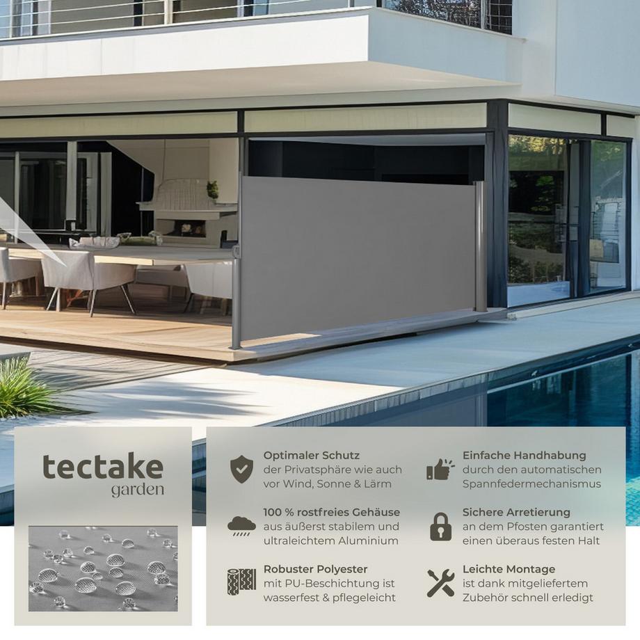 Tectake Seitenmarkise  aus Aluminium ausziehbar, blickdicht und wetterfest  