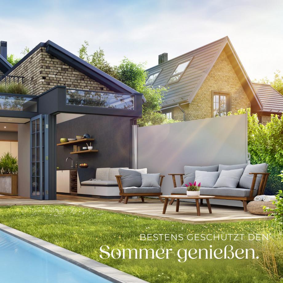 Tectake Aluminium Seitenmarkise  ausziehbar, blickdicht wetterfest  