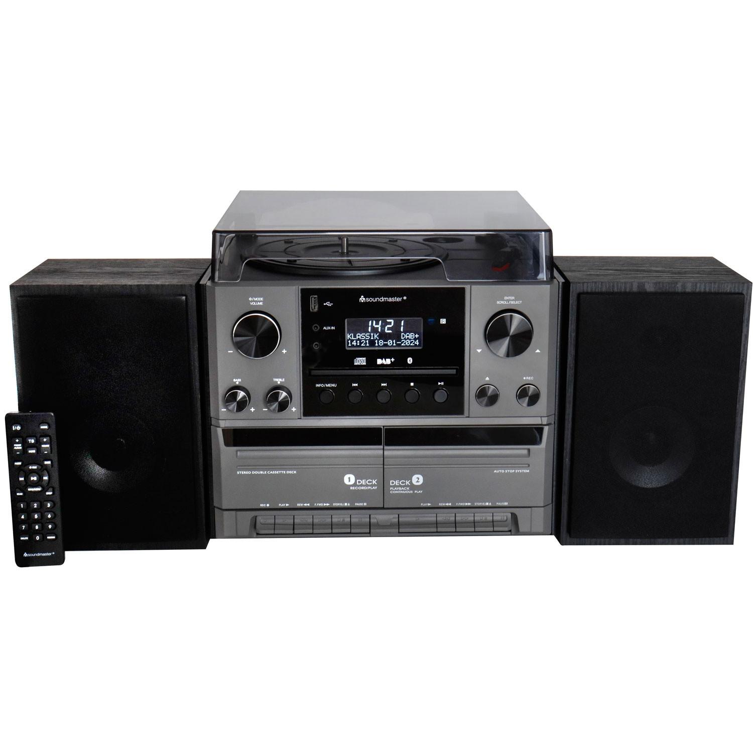 soundmaster  Centro musicale stereo MCD5600 con radio DAB+/FM, CD/MP3, giradischi, doppia cassetta, USB, Bluetooth 