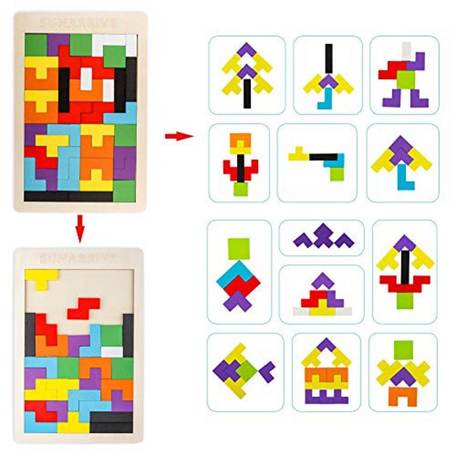 Activity-board  Holzpuzzle 40 Stück Tangram Puzzle Gehirntraining Spielzeug für Kinder 
