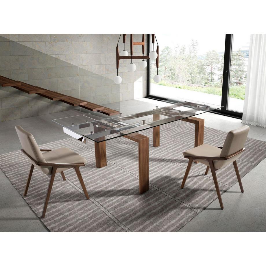 ANGEL CERDA Table à manger à rallonge rectangulaire verre trempé et noyer  