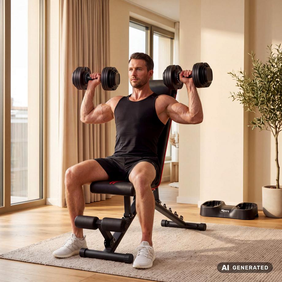 KM-Fit  KM-Fit 2er-Set Verstellbare Kurzhanteln 2,5–25 kg – 18 Gewichtsstufen 