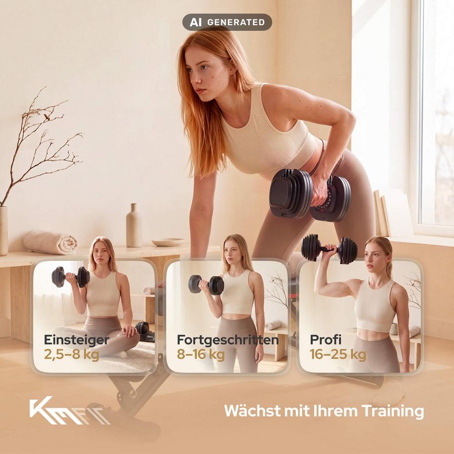 KM-Fit  KM-Fit 2er-Set Verstellbare Kurzhanteln 2,5–25 kg – 18 Gewichtsstufen 