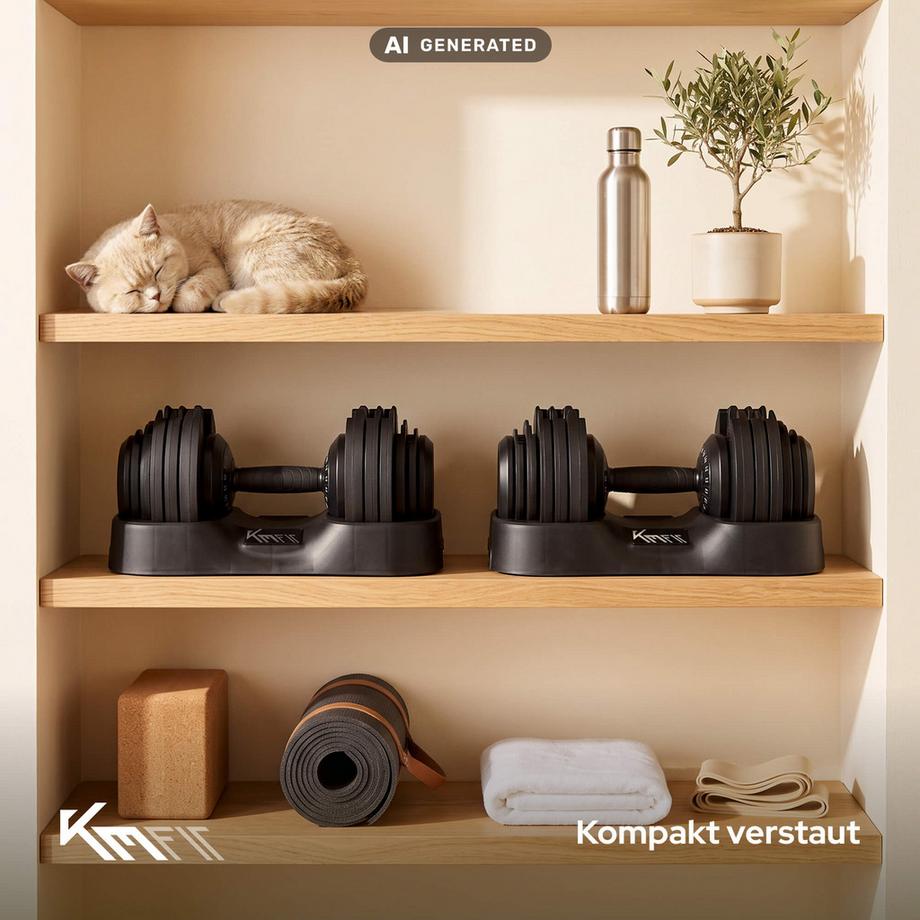 KM-Fit  KM-Fit 2er-Set Verstellbare Kurzhanteln 2,5–25 kg – 18 Gewichtsstufen 