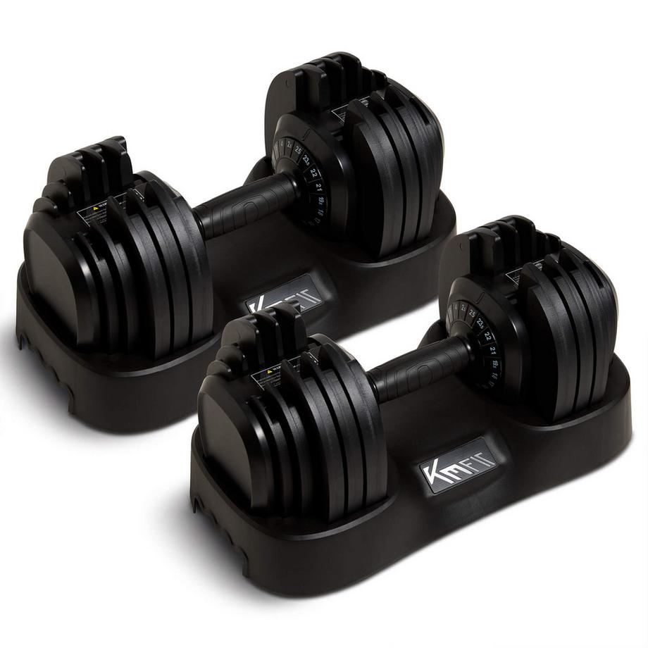KM-Fit Lot de 2 haltères réglables, 2,5 à 25 kg – 18 niveaux de poids