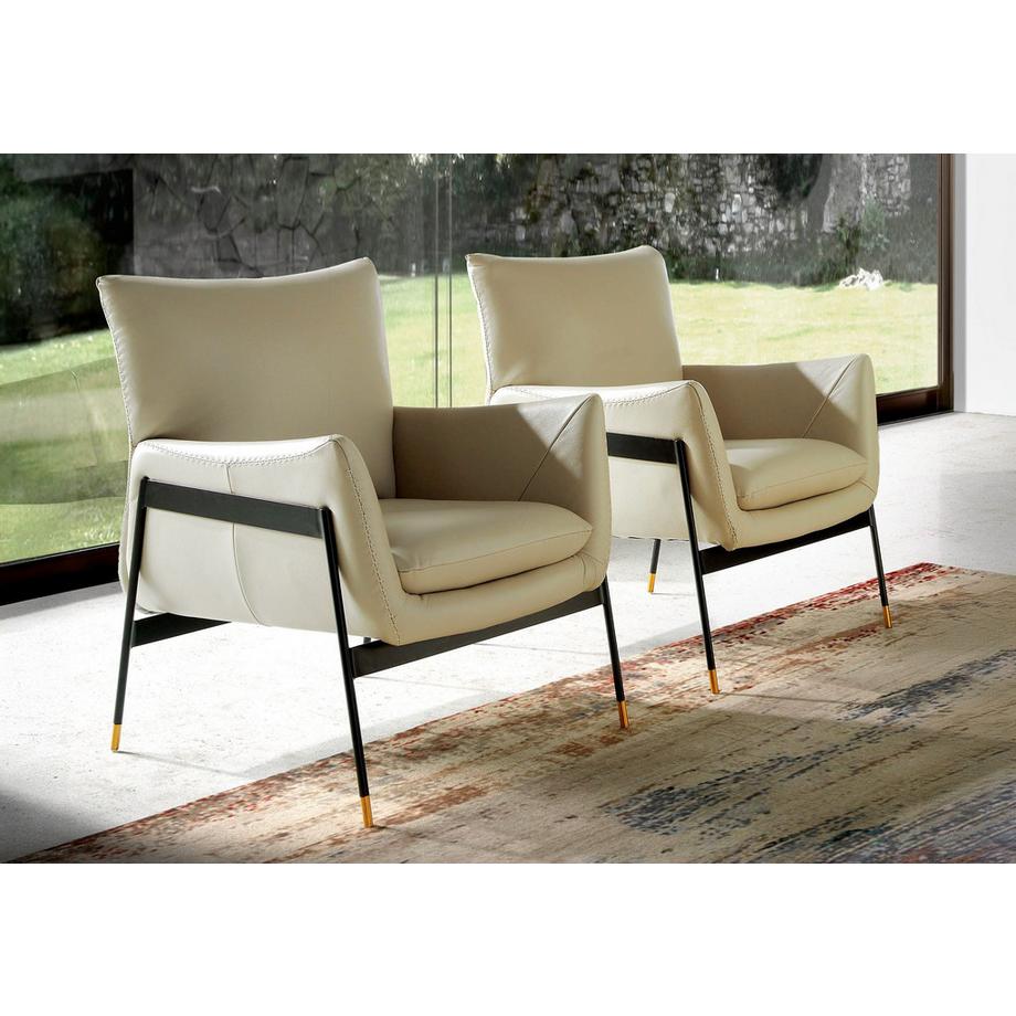 ANGEL CERDA Poltrona in pelle grigio perla  